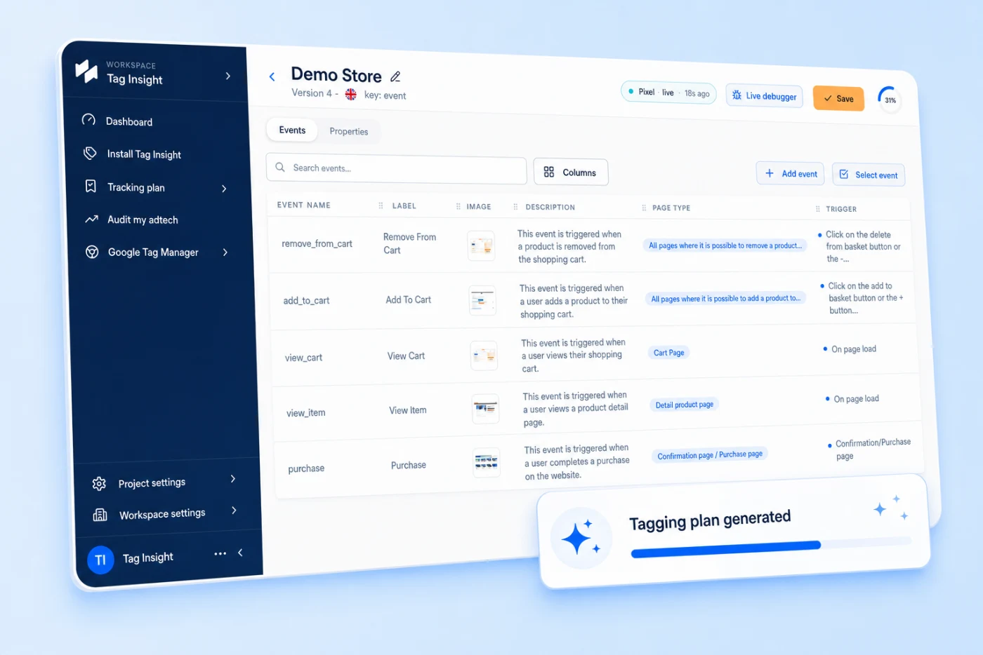 Plan de marquage généré automatiquement dans Tag Insight